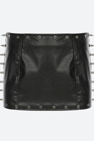 Grunge Spiked Faux Leather Mini Skirt