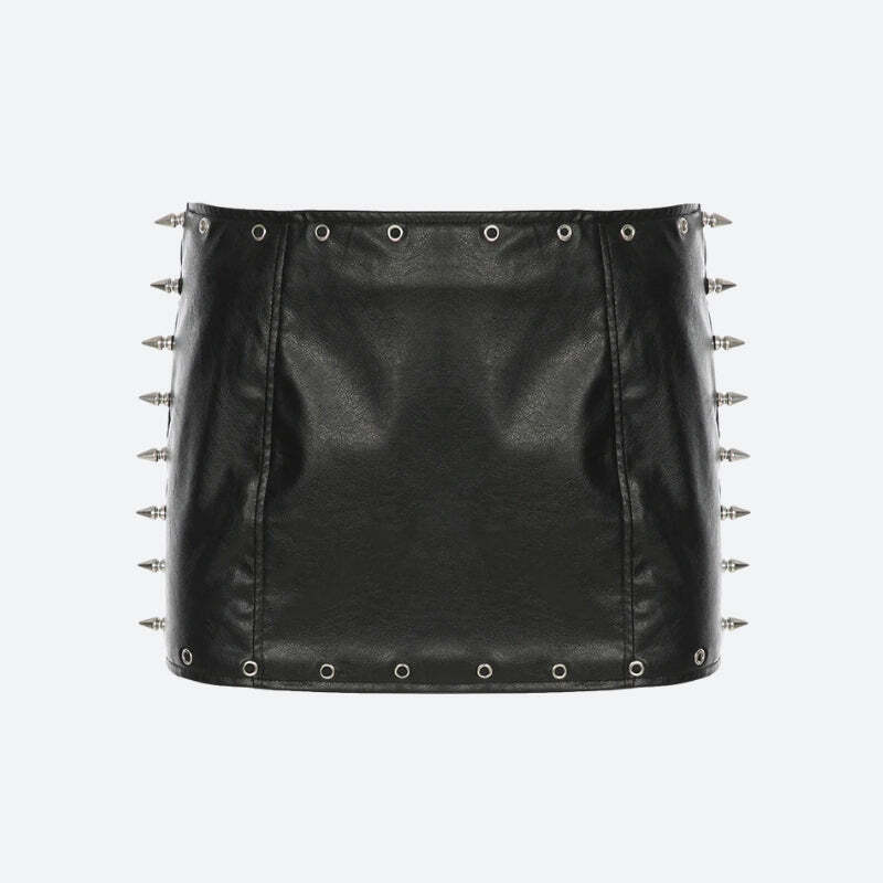 Grunge Spiked Faux Leather Mini Skirt Grunge Spiked Faux Leather Mini Skirt
