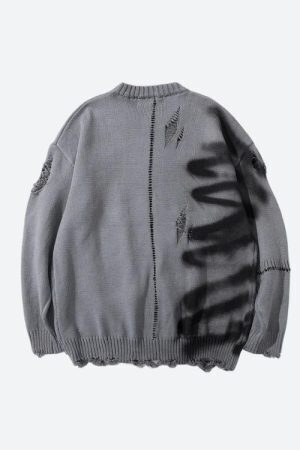 Grunge Spray Paint Distressed Knitted Sweater