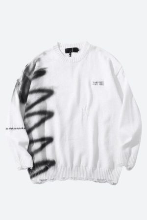 Grunge Spray Paint Distressed Knitted Sweater