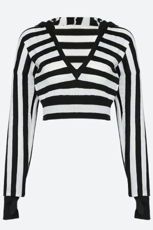 Grunge Striped Hooded Crop Top