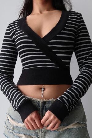 Grunge Striped Wrap Crop Top