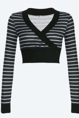 Grunge Striped Wrap Crop Top