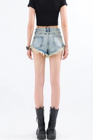 Grunge Tasseled Denim Shorts