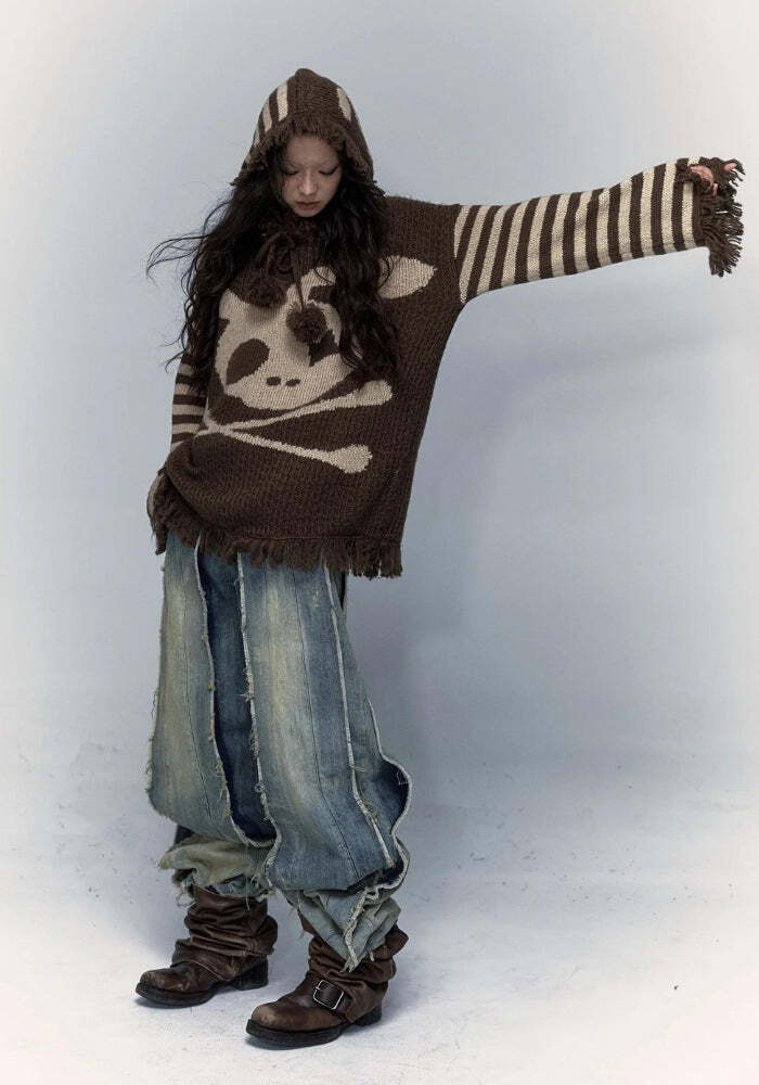Grunge Tasseled Hooded Sweater Grunge Tasseled Hooded Sweater