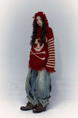 Grunge Tasseled Hooded Sweater