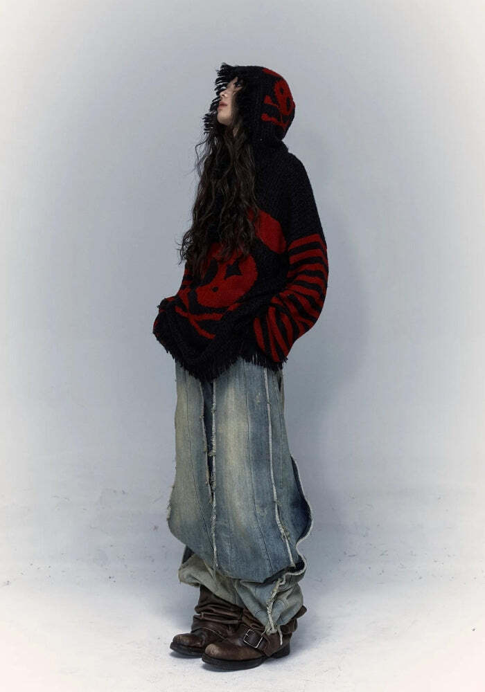 Grunge Tasseled Hooded Sweater Grunge Tasseled Hooded Sweater