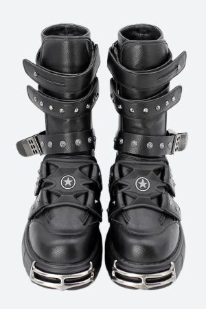 Grunge Velcro Straps Chunky Platform Boots