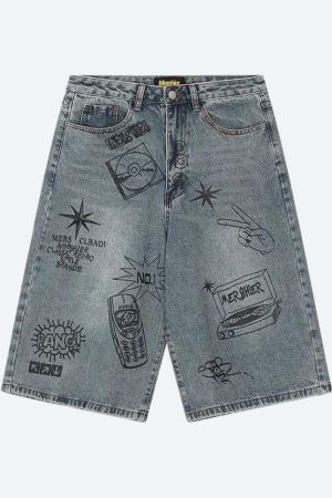 Grunge Wide Leg Denim Shorts