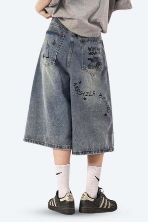Grunge Wide Leg Denim Shorts