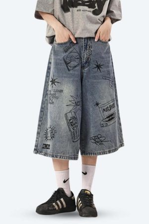 Grunge Wide Leg Denim Shorts