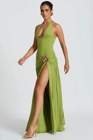 Halter Bodysuit & Maxi Skirt Two Piece Set