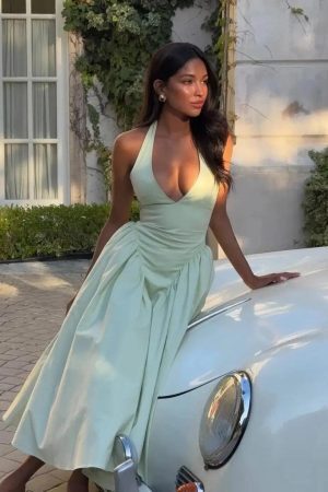 Halter Neck Corset Midi Dress