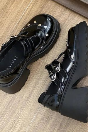 Heart Buckled Platform Mary Jane Shoes