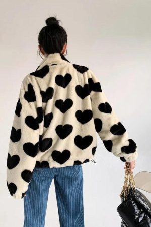 Heart Pattern Teddy Jacket