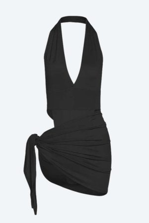 High Cut Swimsuit & Skirt Two Piece Set