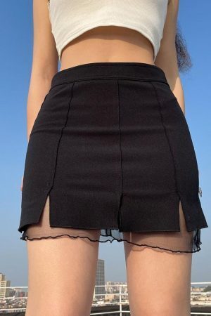 High Waist Mesh Detail Mini Skirt