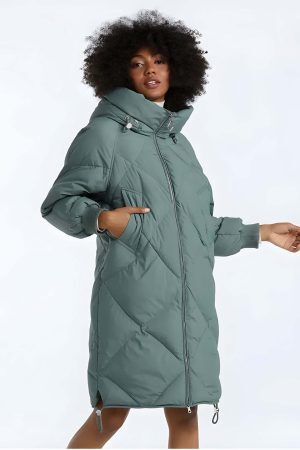 Hooded Zip-Up Long Puffer Coat
