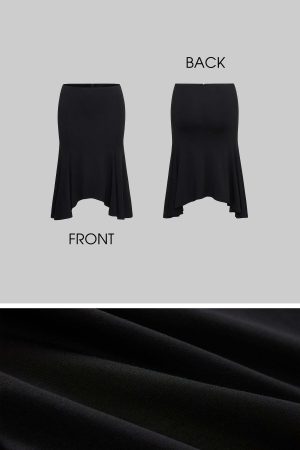 IAMXIAA Asymmetric Hem Midi Skirt Feminine Slim Fit Flared Design