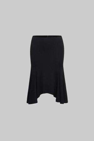 IAMXIAA Asymmetric Hem Midi Skirt Feminine Slim Fit Flared Design