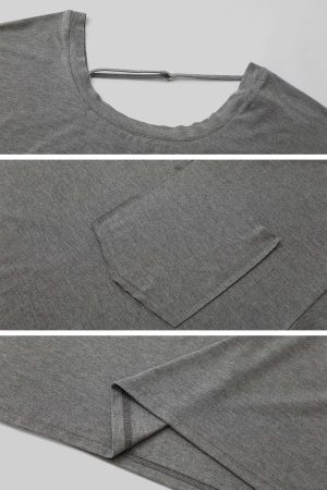 IAMXIAA Asymmetric Strap Slouchy Long Sleeve Top Casual Streetwear Pocket Tee