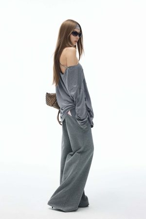 IAMXIAA Asymmetric Strap Slouchy Long Sleeve Top Casual Streetwear Pocket Tee