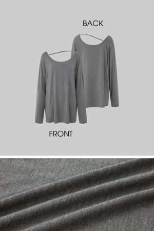 IAMXIAA Asymmetric Strap Slouchy Long Sleeve Top Casual Streetwear Pocket Tee