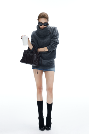 IAMXIAA Button Neck Oversized Knit Sweater