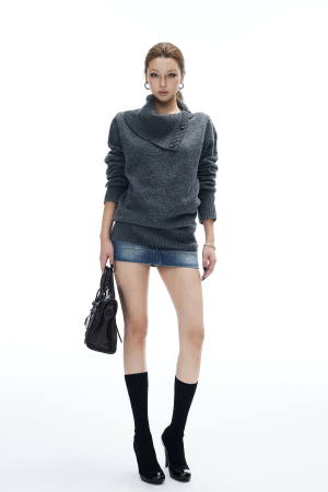 IAMXIAA Button Neck Oversized Knit Sweater