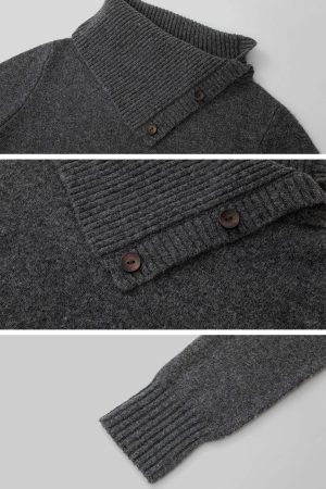 IAMXIAA Button Neck Oversized Knit Sweater