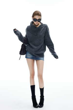 IAMXIAA Button Neck Oversized Knit Sweater