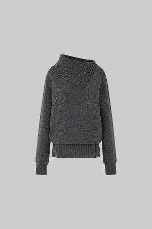 IAMXIAA Button Neck Oversized Knit Sweater