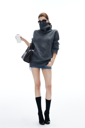IAMXIAA Button Neck Oversized Knit Sweater