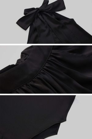 IAMXIAA Chiffon Halter Top with Bow Backless Detail