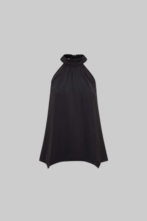 IAMXIAA Chiffon Halter Top with Bow Backless Detail