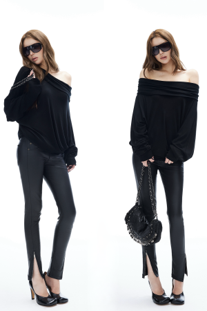 IAMXIAA Coated Skinny Leather Pants High Shine Slim Fit Trousers