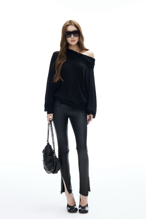 IAMXIAA Coated Skinny Leather Pants High Shine Slim Fit Trousers