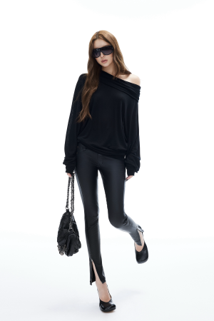 IAMXIAA Coated Skinny Leather Pants High Shine Slim Fit Trousers