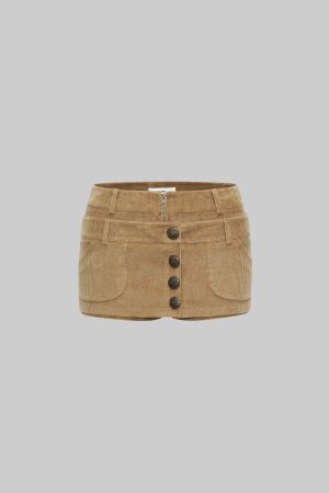 IAMXIAA Corduroy Mini Skirt with Vintage Button Detail