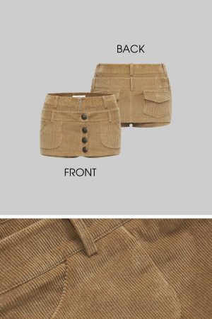 IAMXIAA Corduroy Mini Skirt with Vintage Button Detail