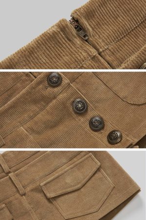 IAMXIAA Corduroy Mini Skirt with Vintage Button Detail