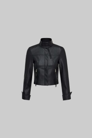 IAMXIAA Cropped Faux Leather Jacket with Zip Detail