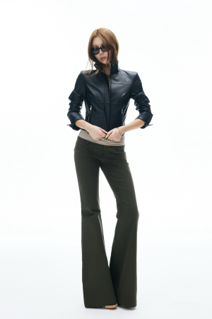 IAMXIAA Cropped Faux Leather Jacket with Zip Detail