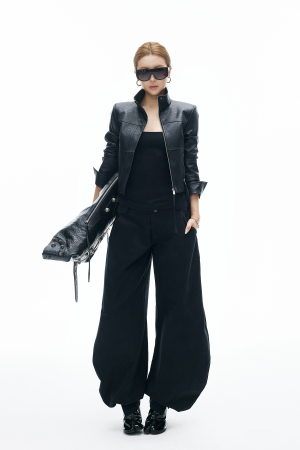 IAMXIAA Cropped Faux Leather Jacket with Zip Detail