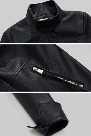 IAMXIAA Cropped Faux Leather Jacket with Zip Detail