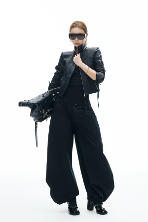 IAMXIAA Cropped Faux Leather Jacket with Zip Detail