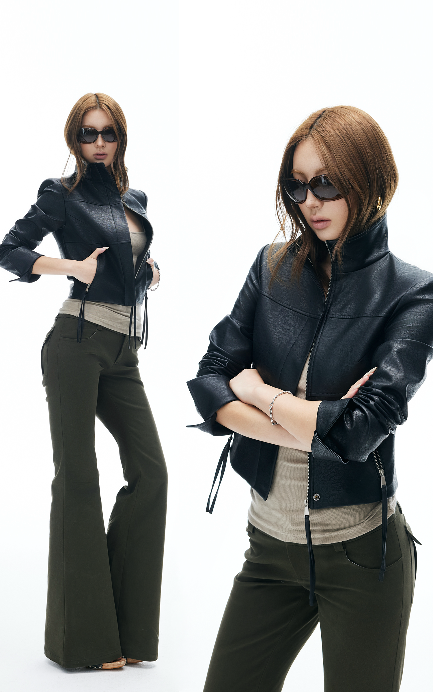 IAMXIAA Cropped Faux Leather Jacket with Zip Detail IAMXIAA Cropped Faux Leather Jacket with Zip Detail