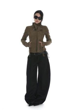 IAMXIAA Cropped Moto Jacket with Asymmetric Zip