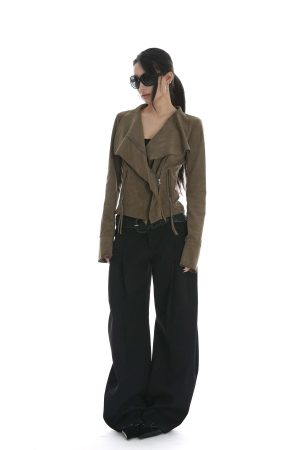 IAMXIAA Cropped Moto Jacket with Asymmetric Zip