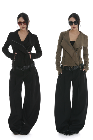 IAMXIAA Cropped Moto Jacket with Asymmetric Zip